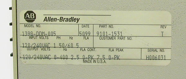 AB / Allen Bradley 1398-DDM-005 Ultra 100 Series Digital Servo Drive