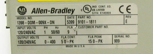 AB / Allen Bradley 1398-DDM-009X-DN Ultra 100 Series Digital Servo Drive