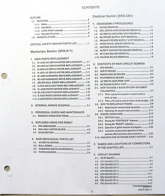 Service Manual for High Speed Assembly Robot