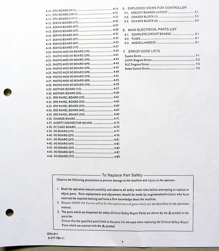 Service Manual for High Speed Assembly Robot