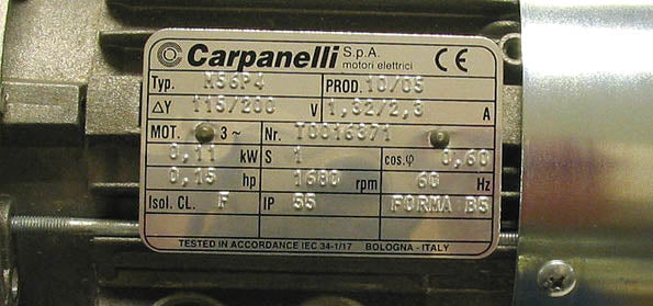 Carpanelli M56P4 Metric Flange Face Mount AC Motor 1680 RPM