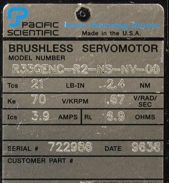 Pacific Scientific SC752A001-01 / R33GENC Controller with Brushless Servomotor