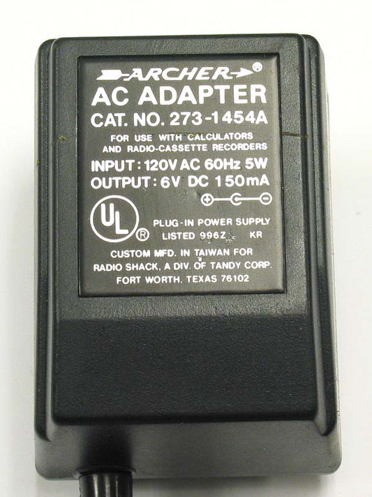 Archer 273-1454A AC Power Adapter 6VDC 150mA