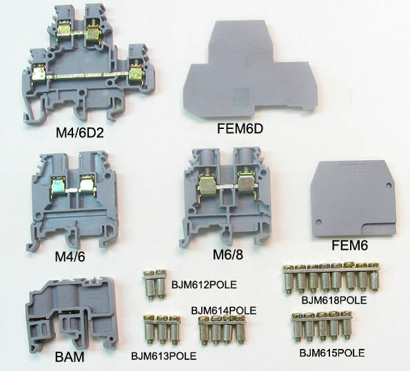 DIN 35mm Rail IEC Terminal Blocks Entrlec M4/6D2, M4/6, M6/8, FEM6D